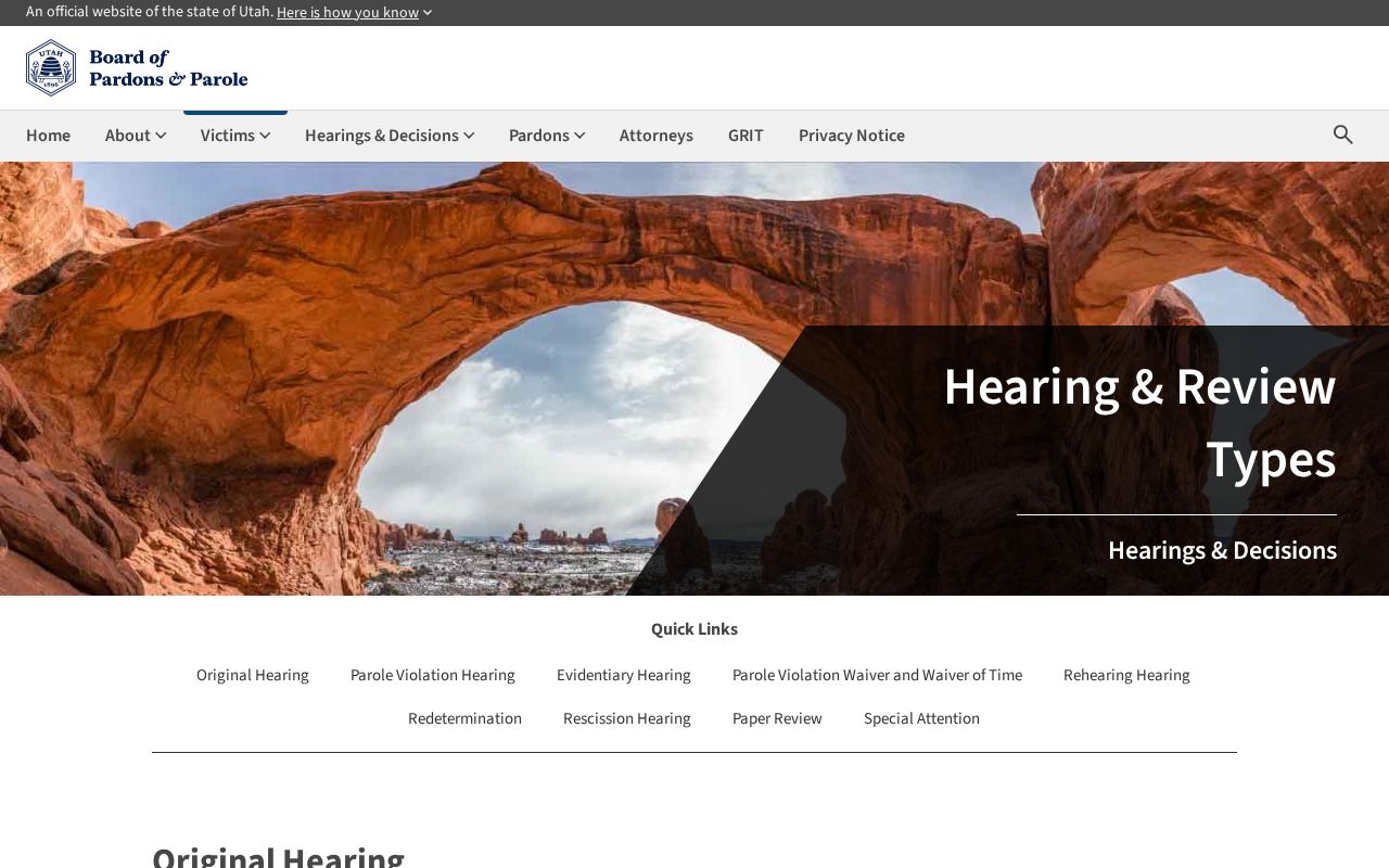 Utah Board parole violation and supervision hearing types