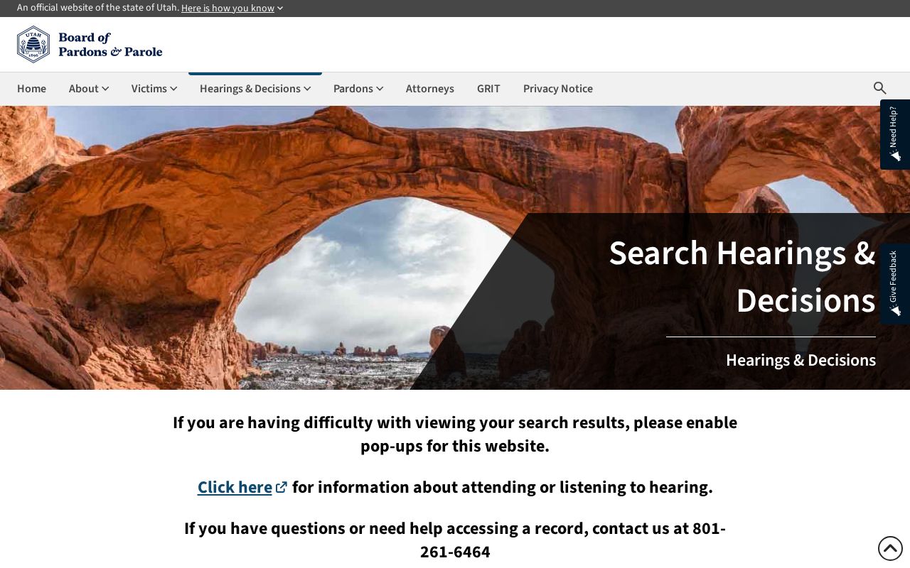Utah parole hearing and release decision search