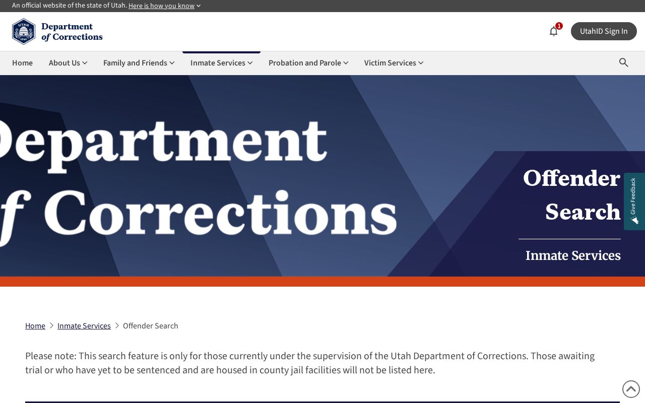 UDC statewide offender search for Utah released inmates