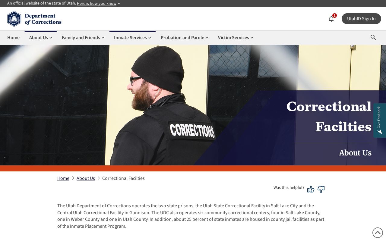 Utah correctional facilities and statewide inmate release routes