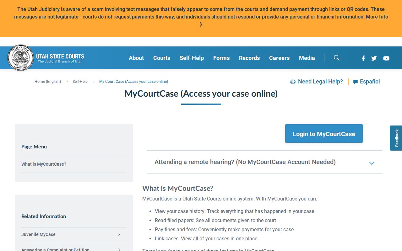 Utah MyCase party access for release-related court records