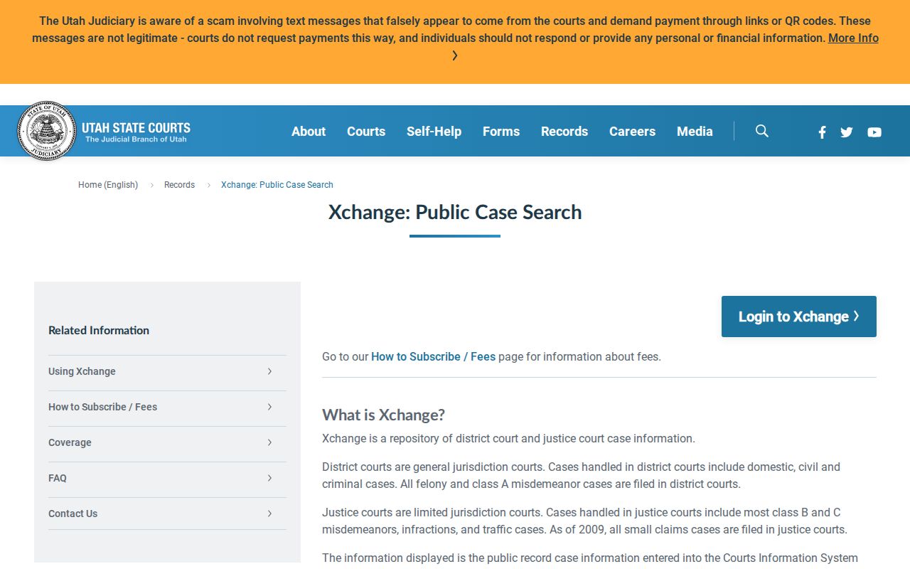 Utah Courts Xchange release order and case record access
